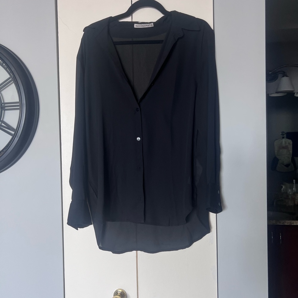 Black Oversized Sheer Button-Up Blouse SMALL